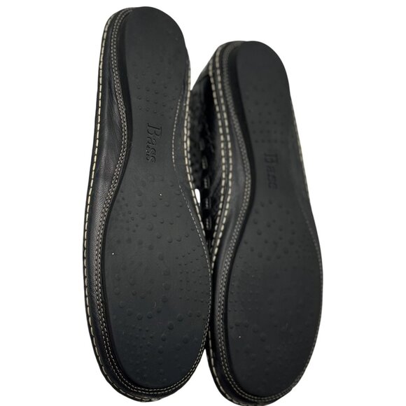 Bass Size 10 Black Leather Slip-On Flats Woven Detail Rubber Sole Comfortable - Picture 9 of 11